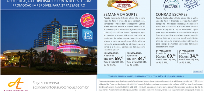 Conrad – Punta Del Este – 2º passageiro 50% desconto